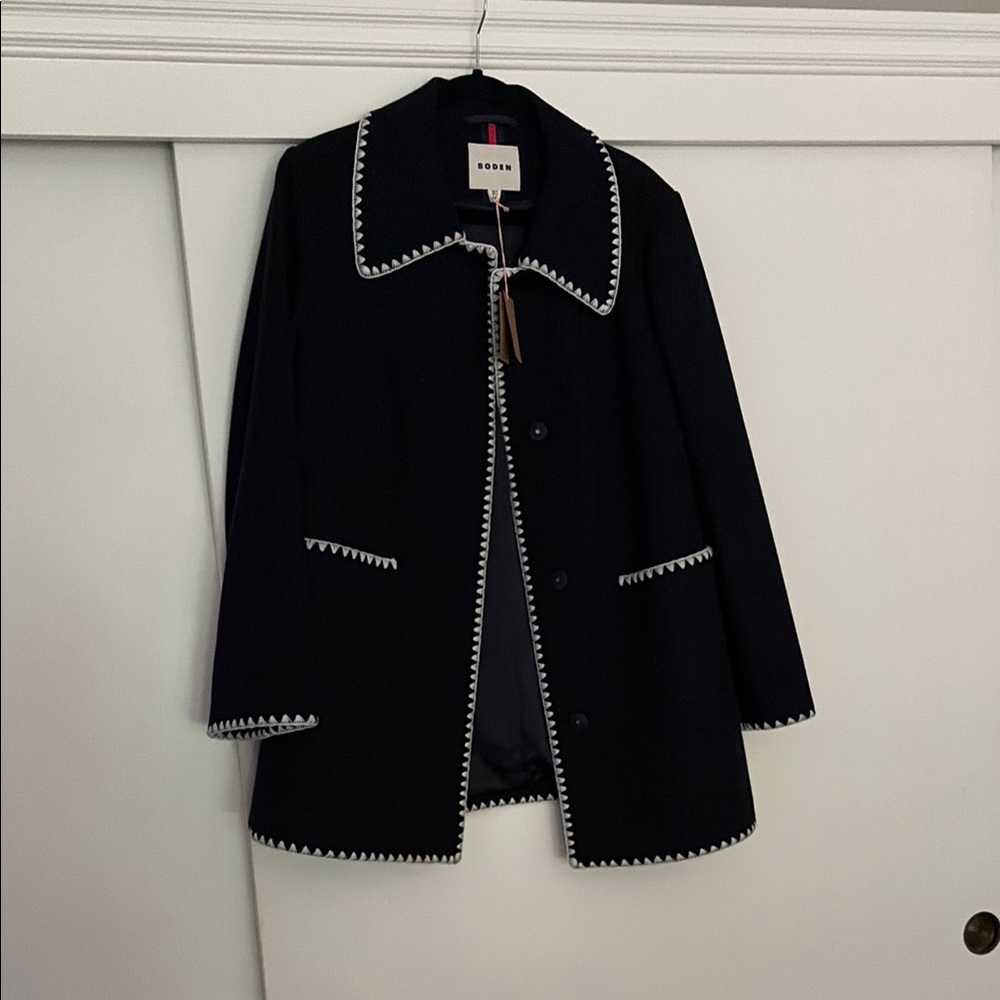Boden Black Pea Coat with White Detailing